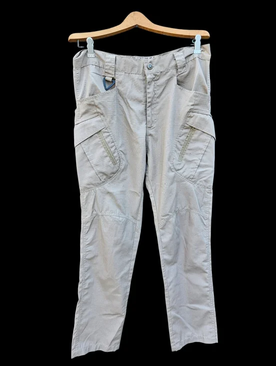 Men Beige Utility Cargo Pants - Neutral Workwear Style Size L - Picture 1 of 16